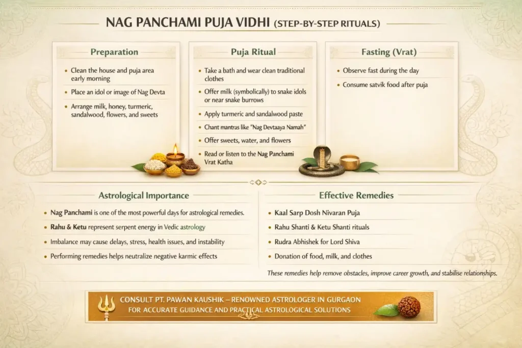 infographic of nag panchami puja vidhi step by step rituals