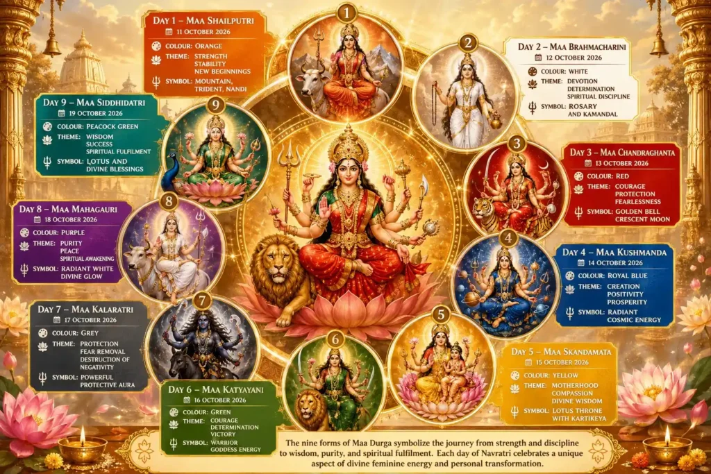 navdurga worship dates and colour on shardiya navratri 2026 shows in this infographic