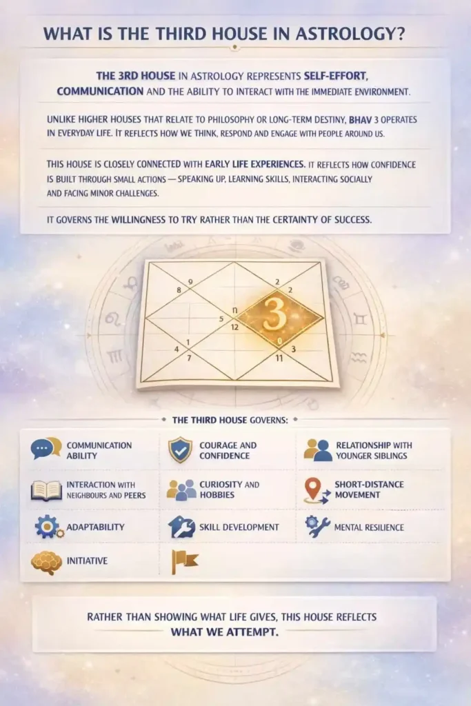 Astrology chart diagram explaining Third House meaning including communication and mental resilience