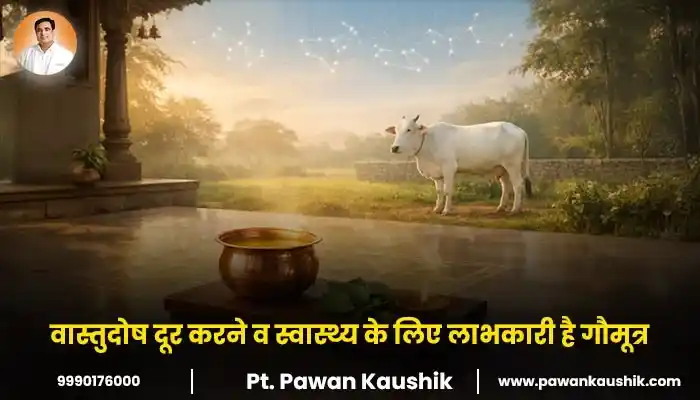 वास्तुदोष दूर करने और स्वास्थ्य के लिए लाभकारी गौमूत्र के उपयोग का महत्व दर्शाता हुआ चित्र