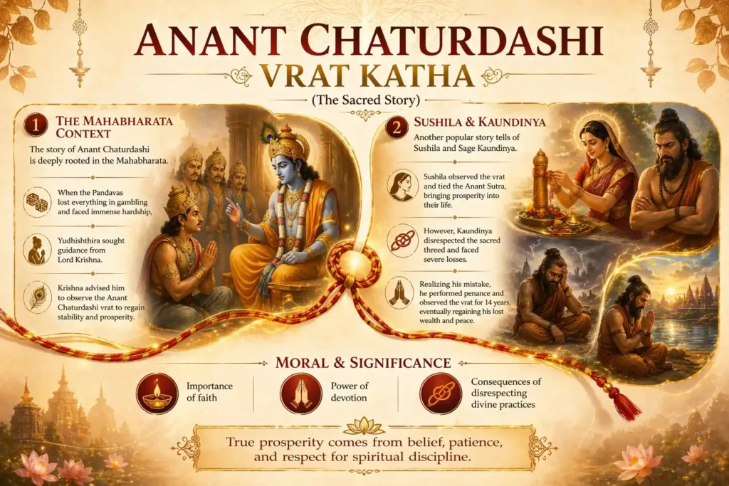 anant chaturdashi vrat katha and anant chaturdashi story are explained by the infographic
