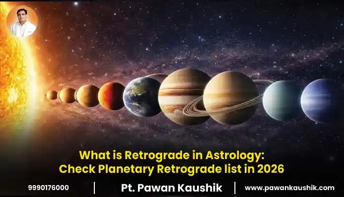 Planetary retrograde in astrology showing planets moving backward with 2026 retrograde dates and cosmic background