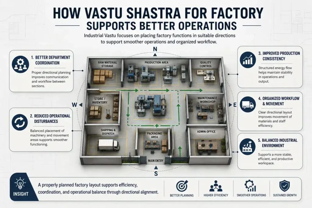 how vastu shastra for factory supports better operations explained by the infographic