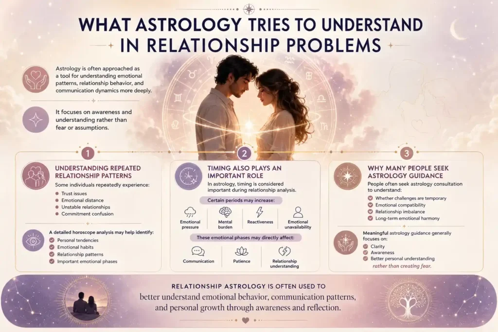 astrology tries to understand in relationship problems in three steps