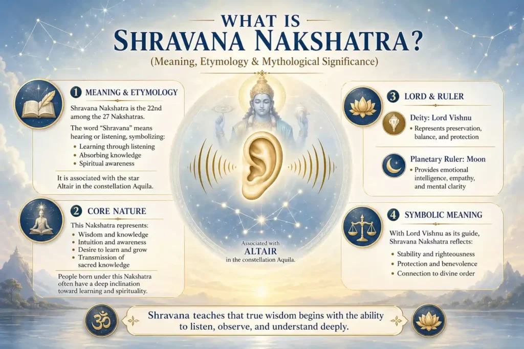 meaning and mythological significance of shravana nakshatra in infographic