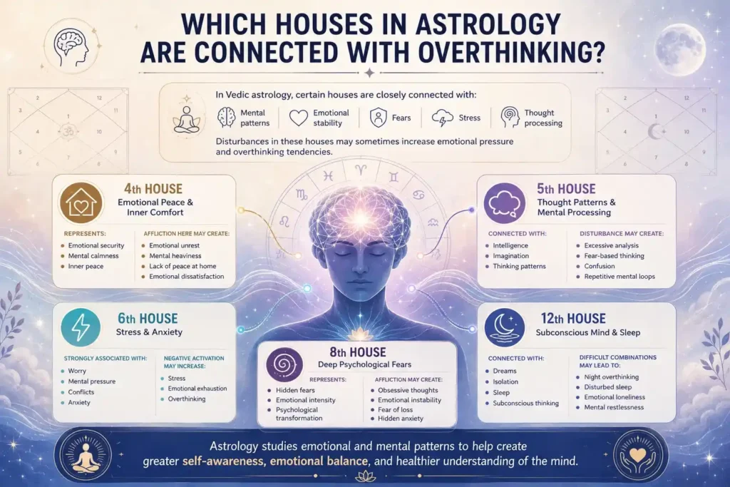 Astrology houses linked to overthinking, anxiety, stress, emotional imbalance, and subconscious mind in Vedic astrology.