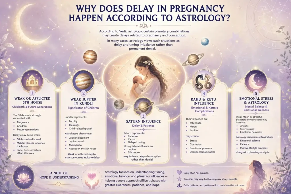 Infographic explaining astrological reasons for delayed pregnancy