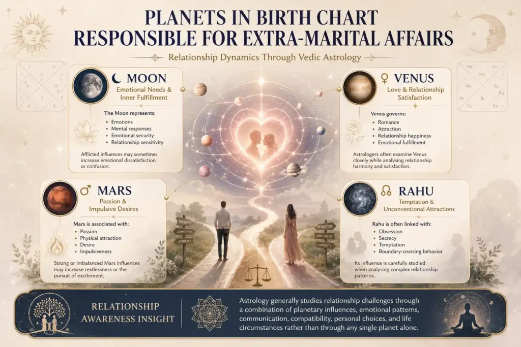 planets in birth chart responsible for extra marital affairs explained with the help of infographic