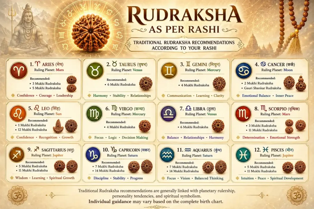 rudraksha as per rashi zodia wise recommendations