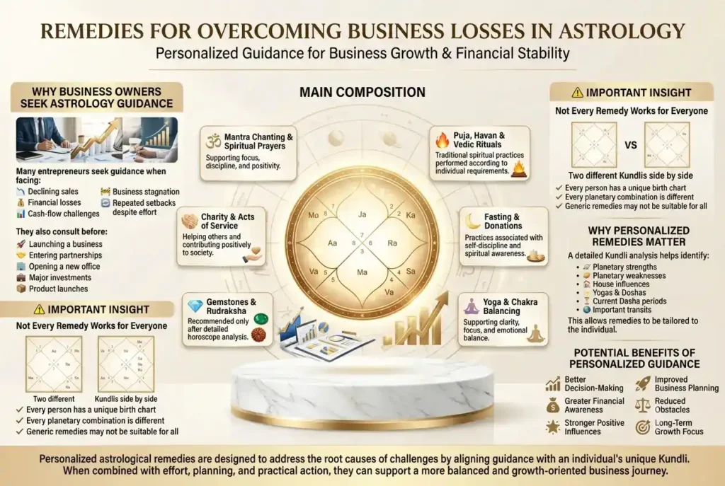 remedies for overcoming business losses in astrology explained in infographic
