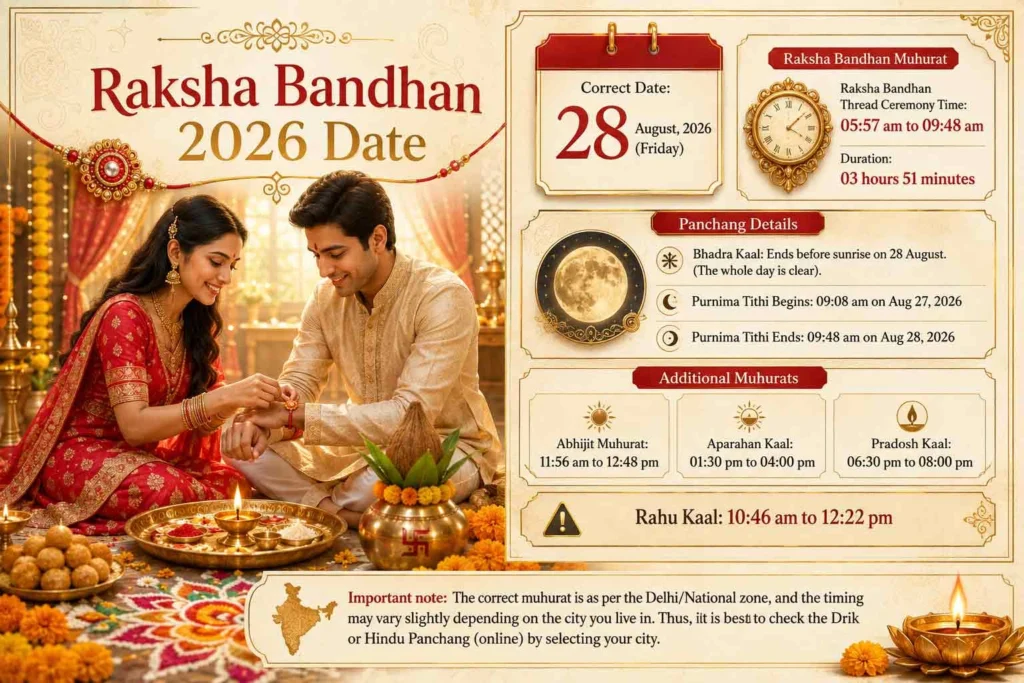 raksha bandhan 2026 date, muhurat and duration