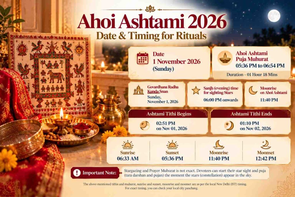 Ahoi Ashtami 2026 Shubh Muhurat​: Date & Timing