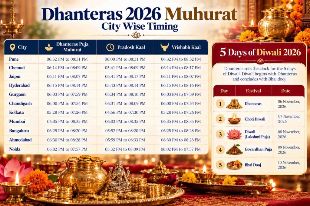dhanteras 2026 city wise  muhurat