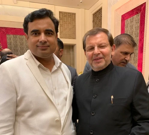 pt pawan kaushik with dr. arvind kumar sharma an indian politician and cabinet minister in the government of haryana